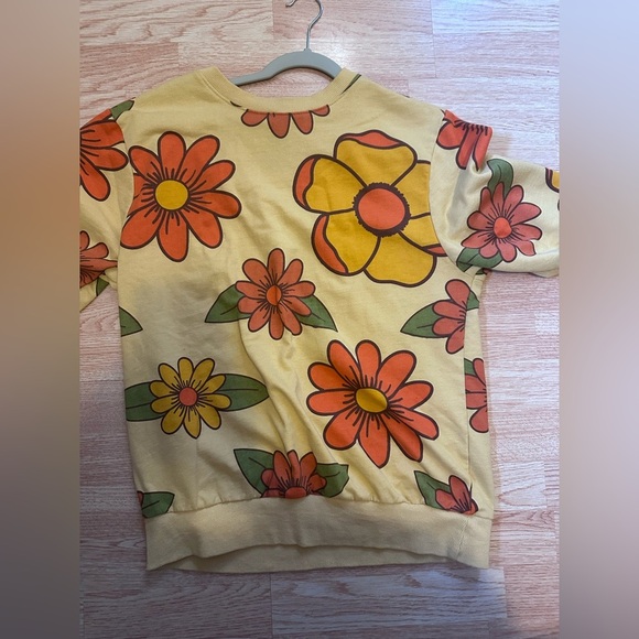 Floral‎ Yellow and Orange Sweatshirt Super Massive Retro Size Medium - Picture 2 of 7